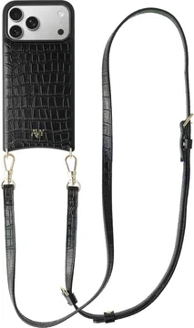 AVY Apple iPhone 17 Pro Max - Essential Kit - Croco Zwart - Long Leather