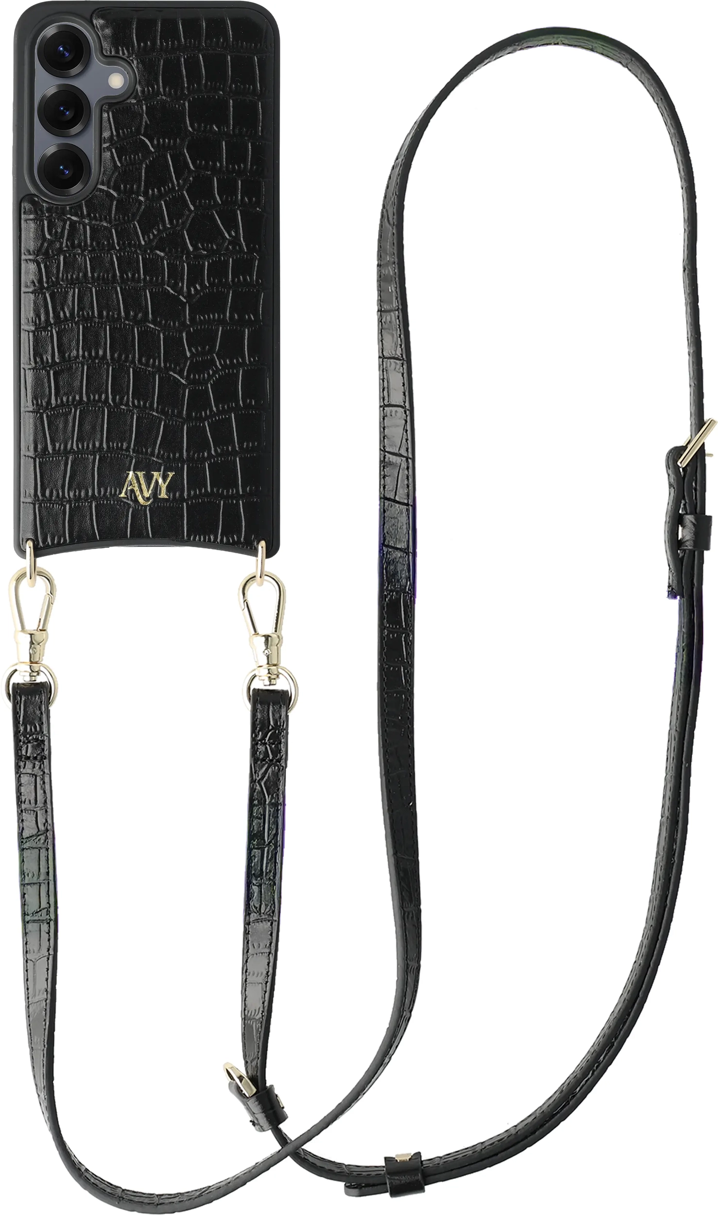 AVY Samsung Galaxy S25 / S24 - Essential Kit - Croco Zwart - Long Leather afbeelding 1
