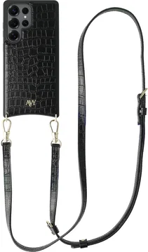 AVY Samsung Galaxy S25 Ultra - Essential Kit - Croco Zwart - Long Leather