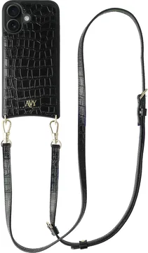 AVY Apple iPhone 16 - Essential Kit - Croco Zwart - Long Leather