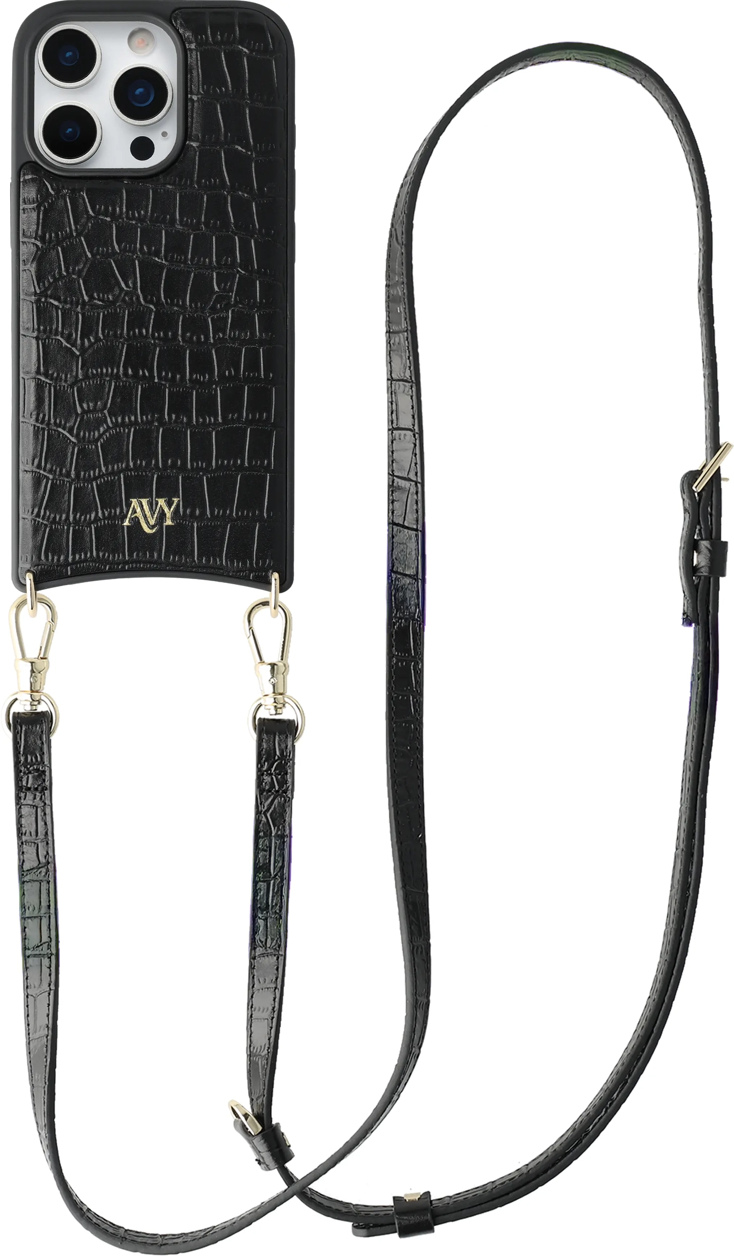 AVY Apple iPhone 16 Pro - Essential Kit - Croco Zwart - Long Leather afbeelding 1