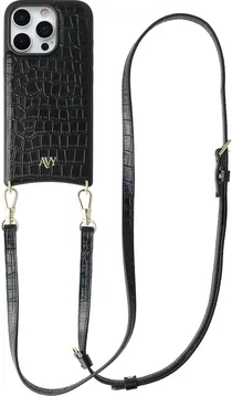 AVY Apple iPhone 16 Pro - Essential Kit - Croco Zwart - Long Leather