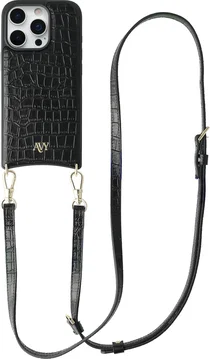 AVY Apple iPhone 16 Pro Max - Essential Kit - Croco Zwart - Long Leather