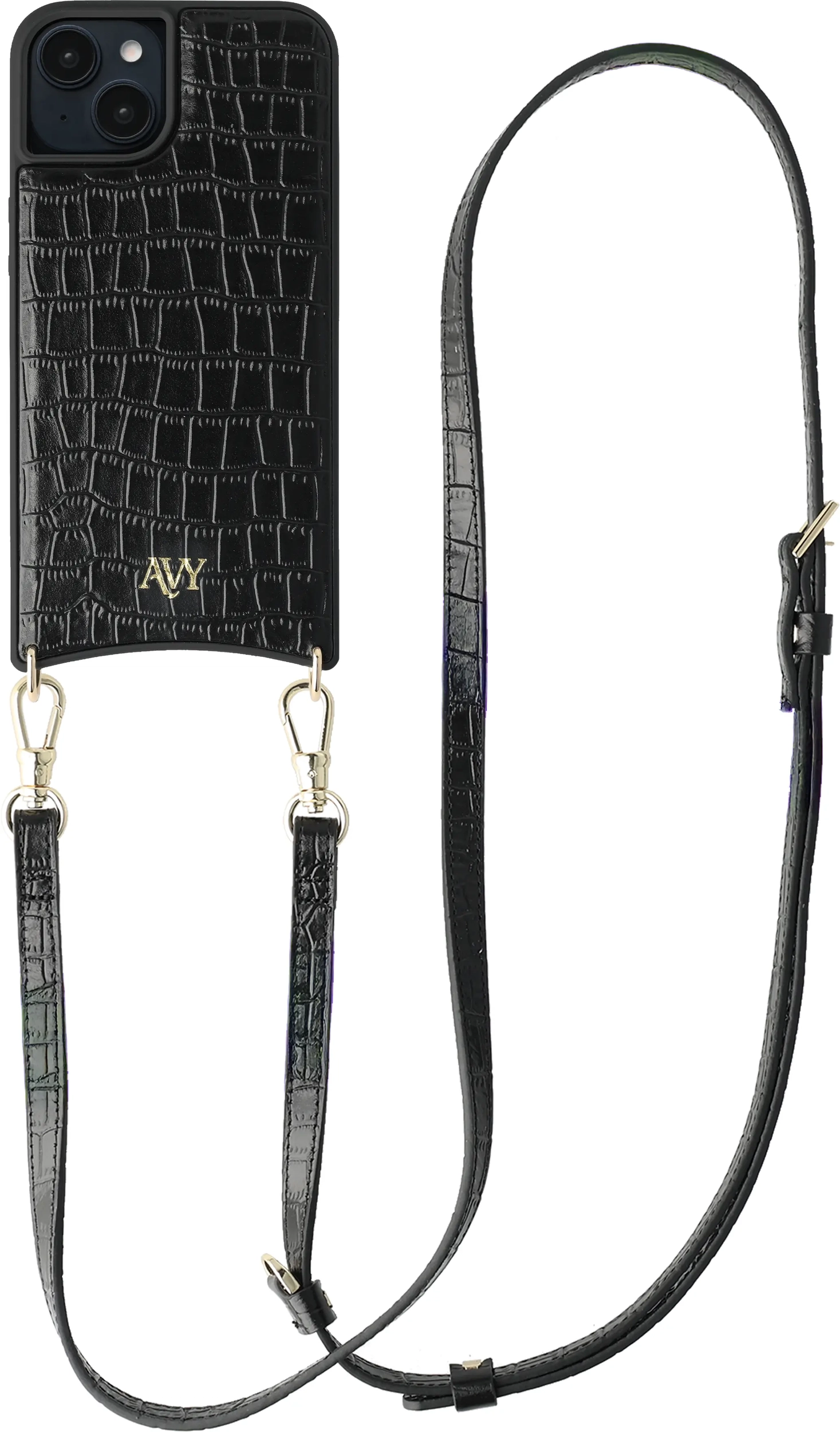 AVY Apple iPhone 15 - Essential Kit - Croco Zwart - Long Leather afbeelding 1