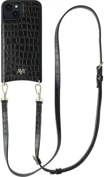 AVY Apple iPhone 15 - Essential Kit - Croco Zwart - Long Leather