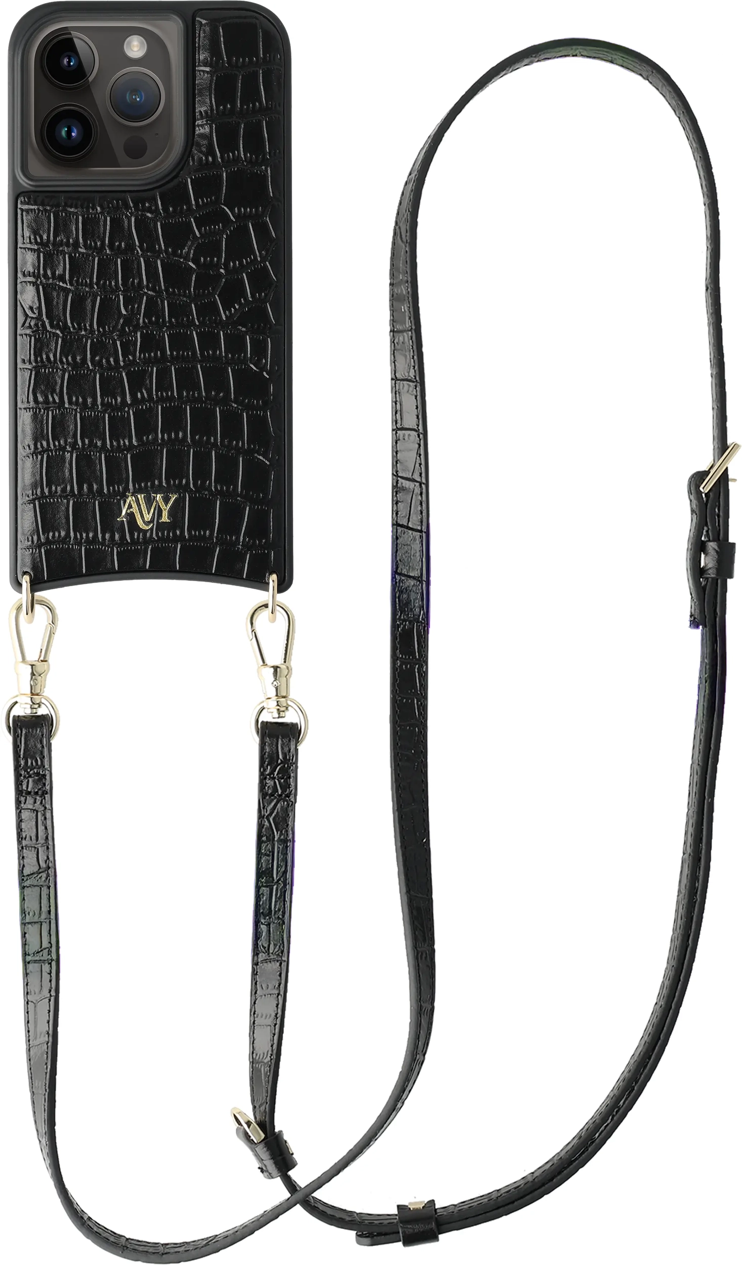 AVY Apple iPhone 15 Pro - Essential Kit - Croco Zwart - Long Leather afbeelding 1
