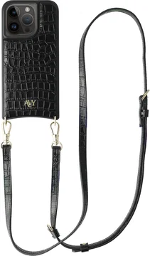 AVY Apple iPhone 15 Pro - Essential Kit - Croco Zwart - Long Leather