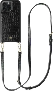 AVY Apple iPhone 15 Pro Max - Essential Kit - Croco Zwart - Long Leather