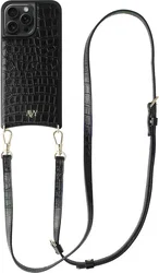 AVY Apple iPhone 15 Pro Max - Essential Kit - Croco Zwart - Long Leather afbeelding