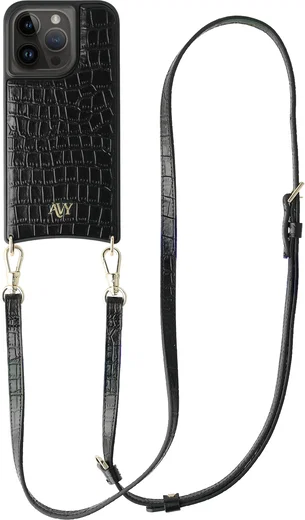 AVY Apple iPhone 14 Pro - Essential Kit - Croco Zwart - Long Leather afbeelding 1