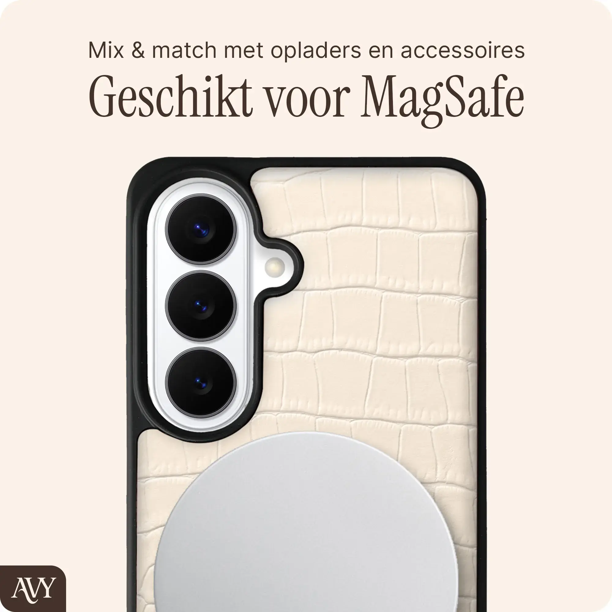 AVY Samsung Galaxy S26 - Essential Kit - Croco Beige - Long Leather afbeelding 6