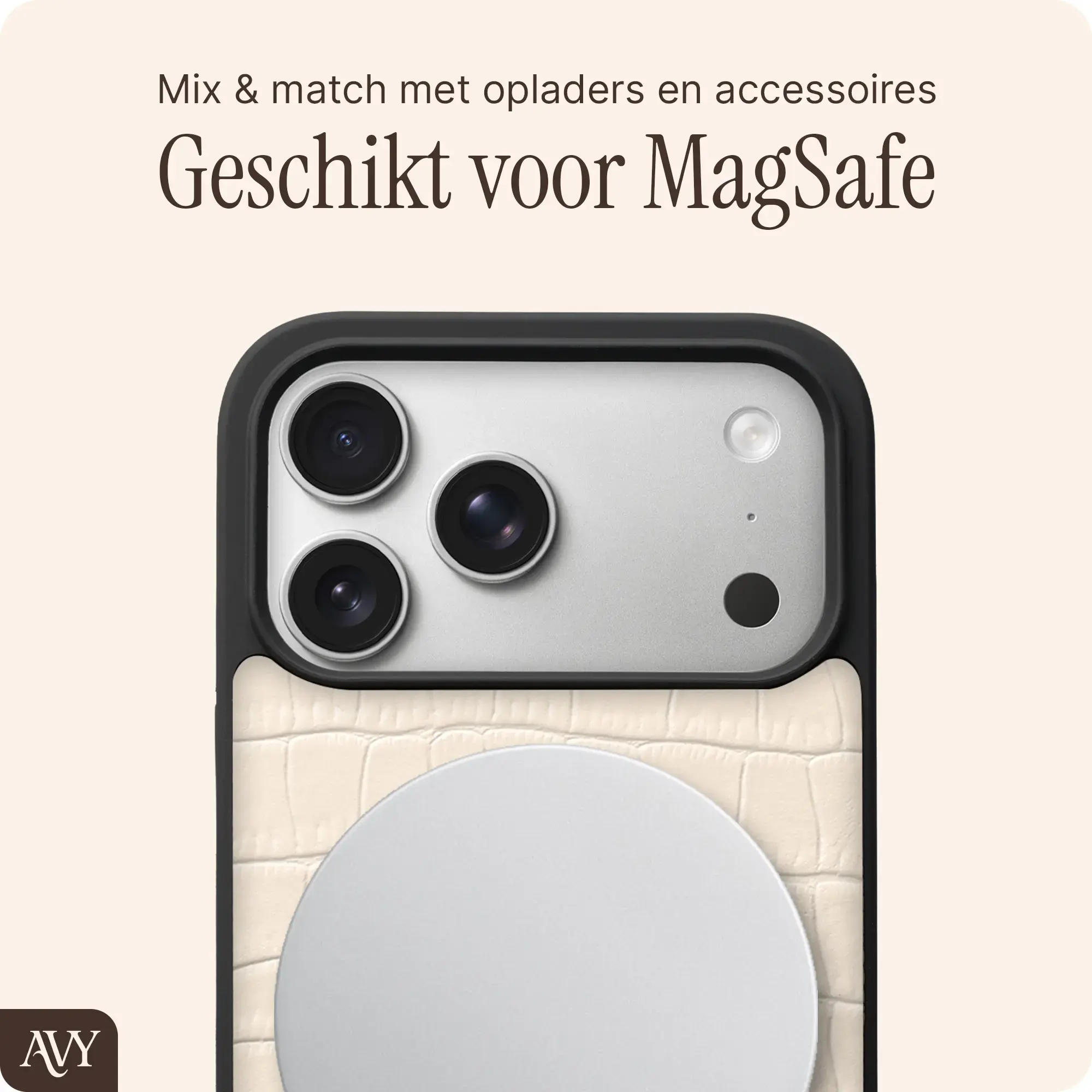 AVY Apple iPhone 17 Pro Max - Essential Kit - Croco Beige - Long Leather afbeelding 8