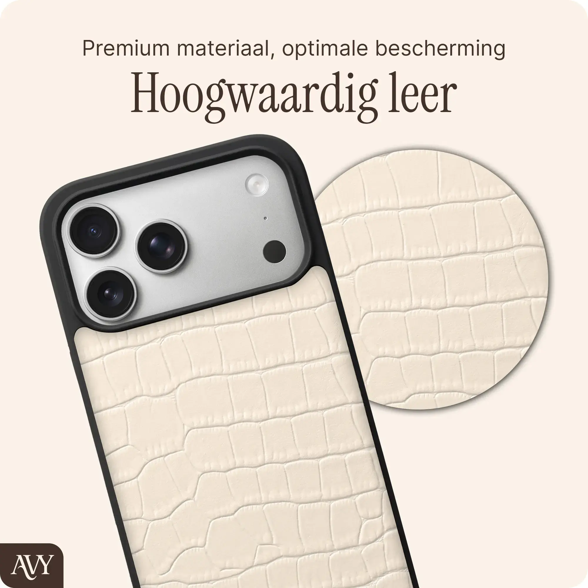 AVY Apple iPhone 17 Pro Max - Essential Kit - Croco Beige - Long Leather afbeelding 6
