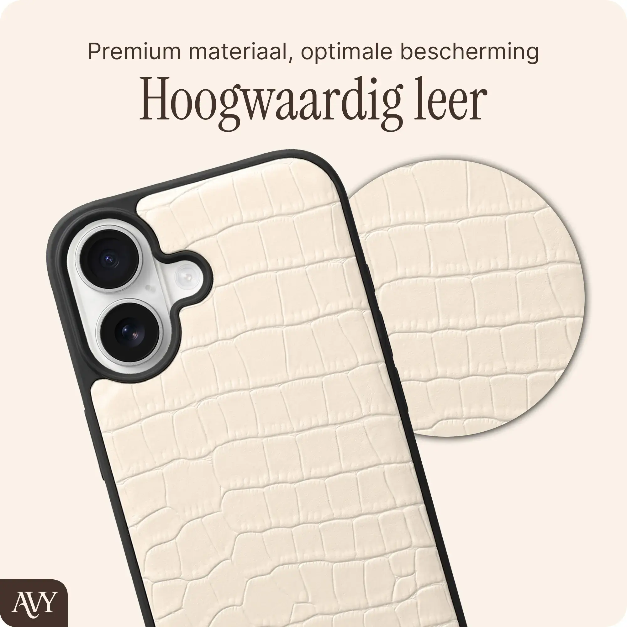 AVY Apple iPhone 16 - Essential Kit - Croco Beige - Long Leather afbeelding 6