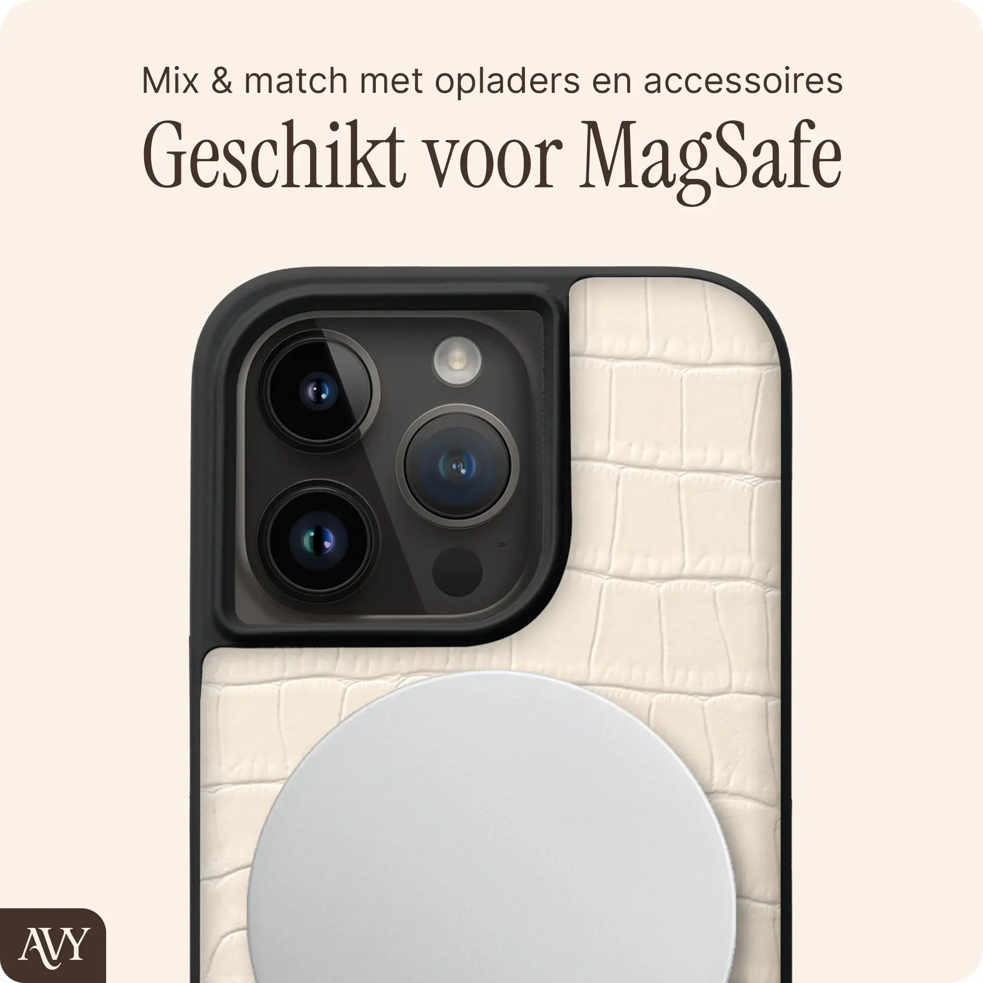 AVY Apple iPhone 15 Pro - Essential Kit - Croco Beige - Long Leather afbeelding 8