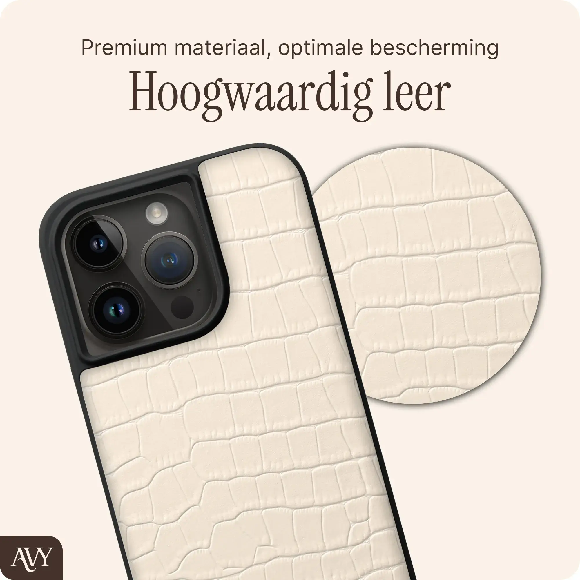 AVY Apple iPhone 15 Pro - Essential Kit - Croco Beige - Long Leather afbeelding 6