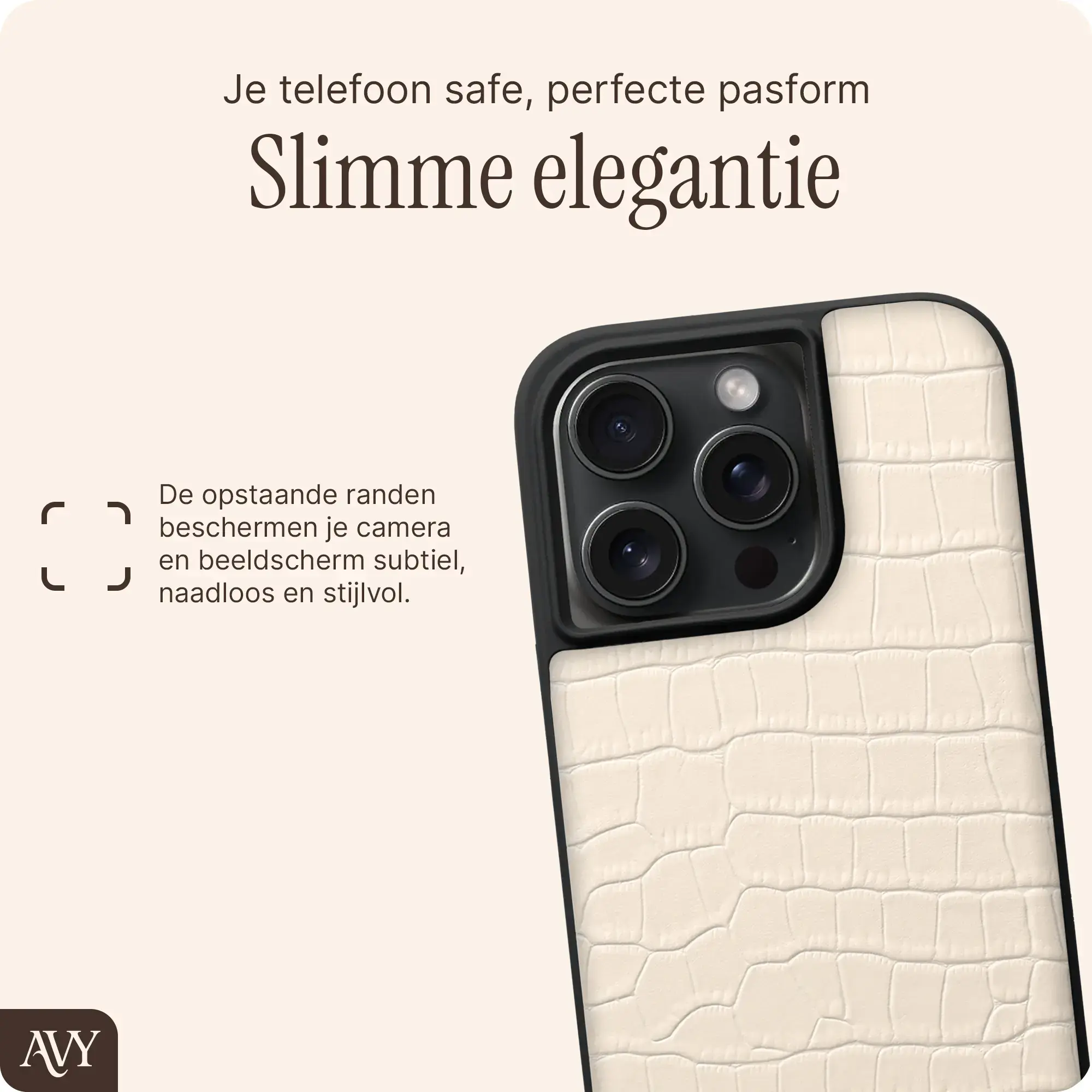 AVY Apple iPhone 15 Pro Max - Essential Kit - Croco Beige - Long Leather afbeelding 11