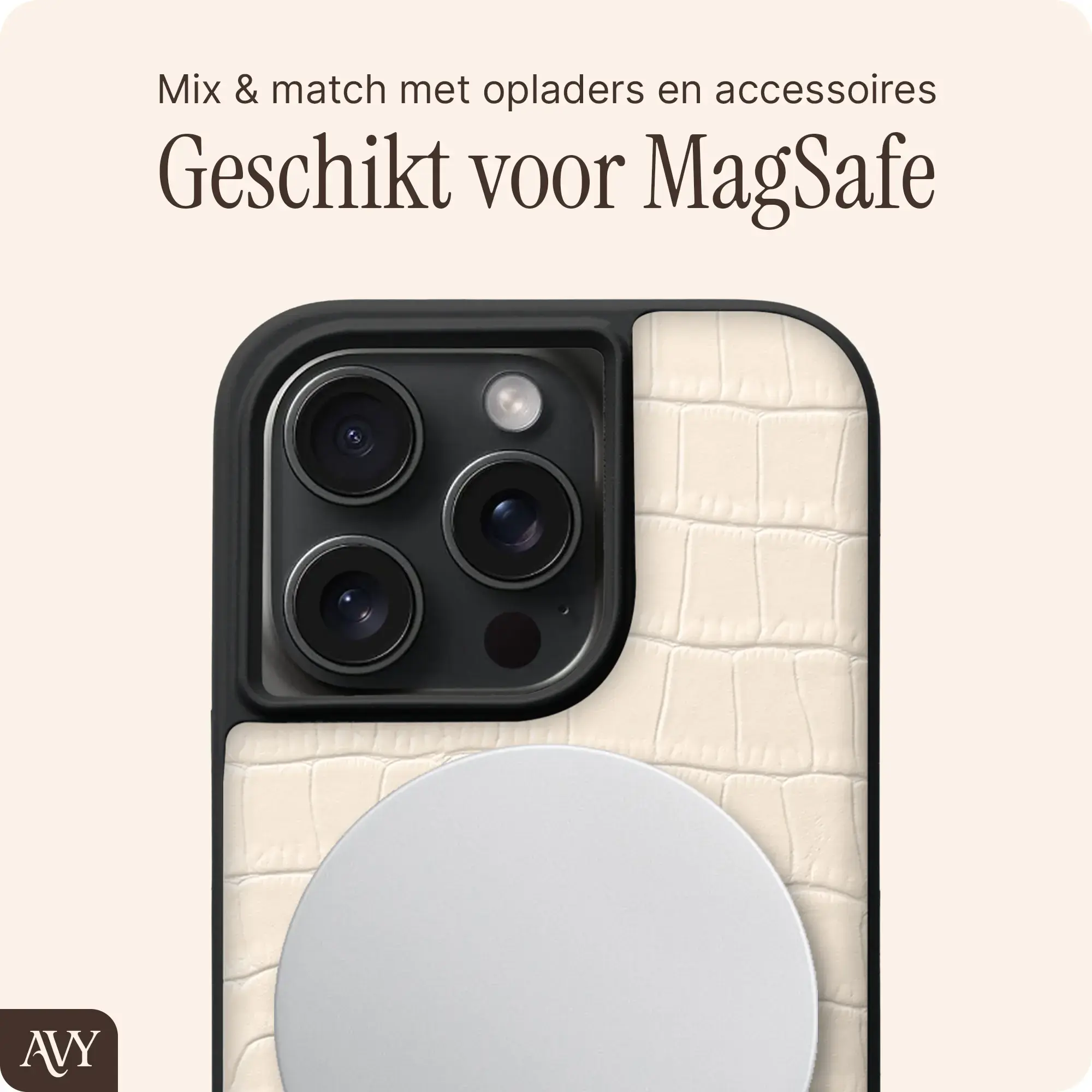 AVY Apple iPhone 15 Pro Max - Essential Kit - Croco Beige - Long Leather afbeelding 7