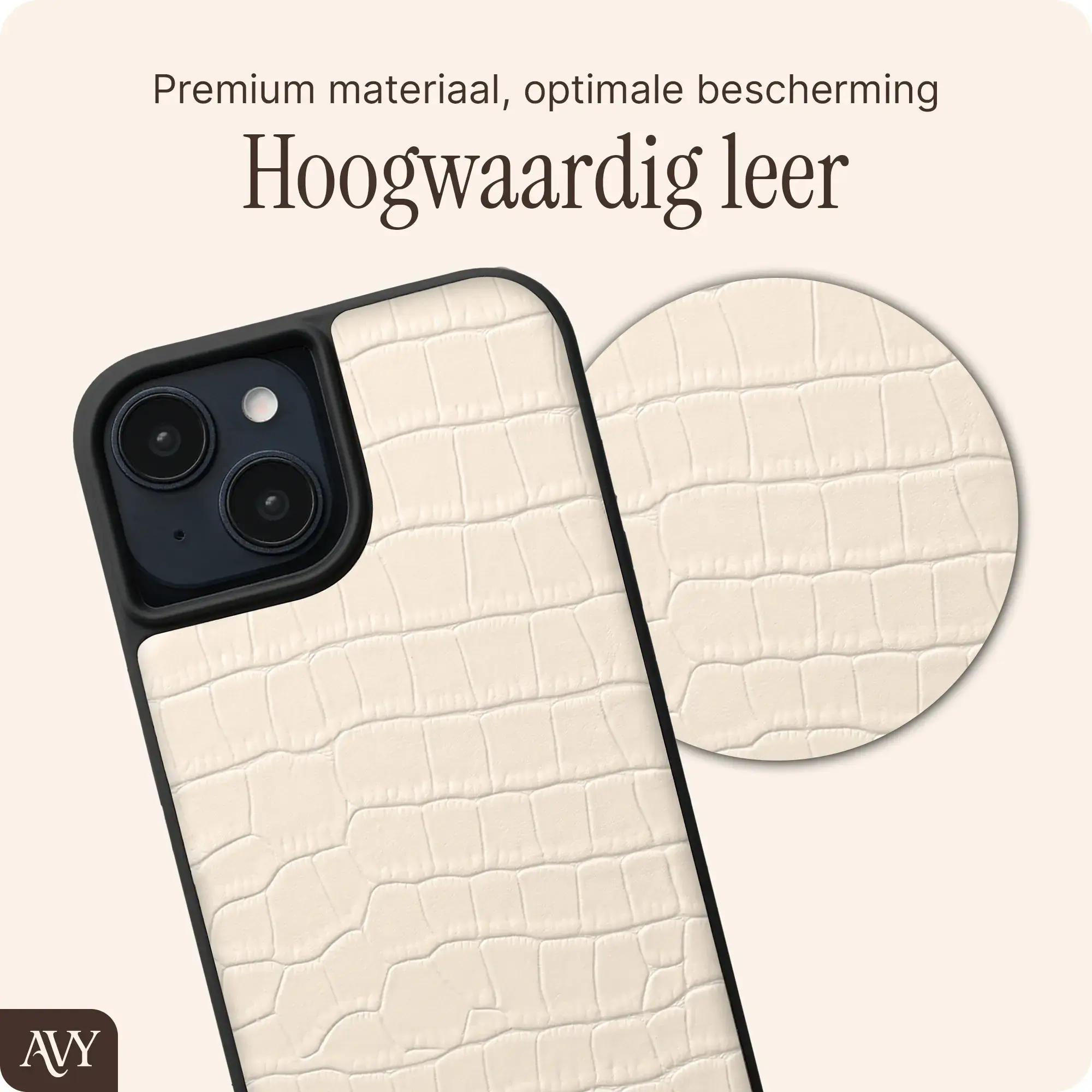 AVY Apple iPhone 14 / 13 - Essential Kit - Croco Beige - Long Leather afbeelding 4