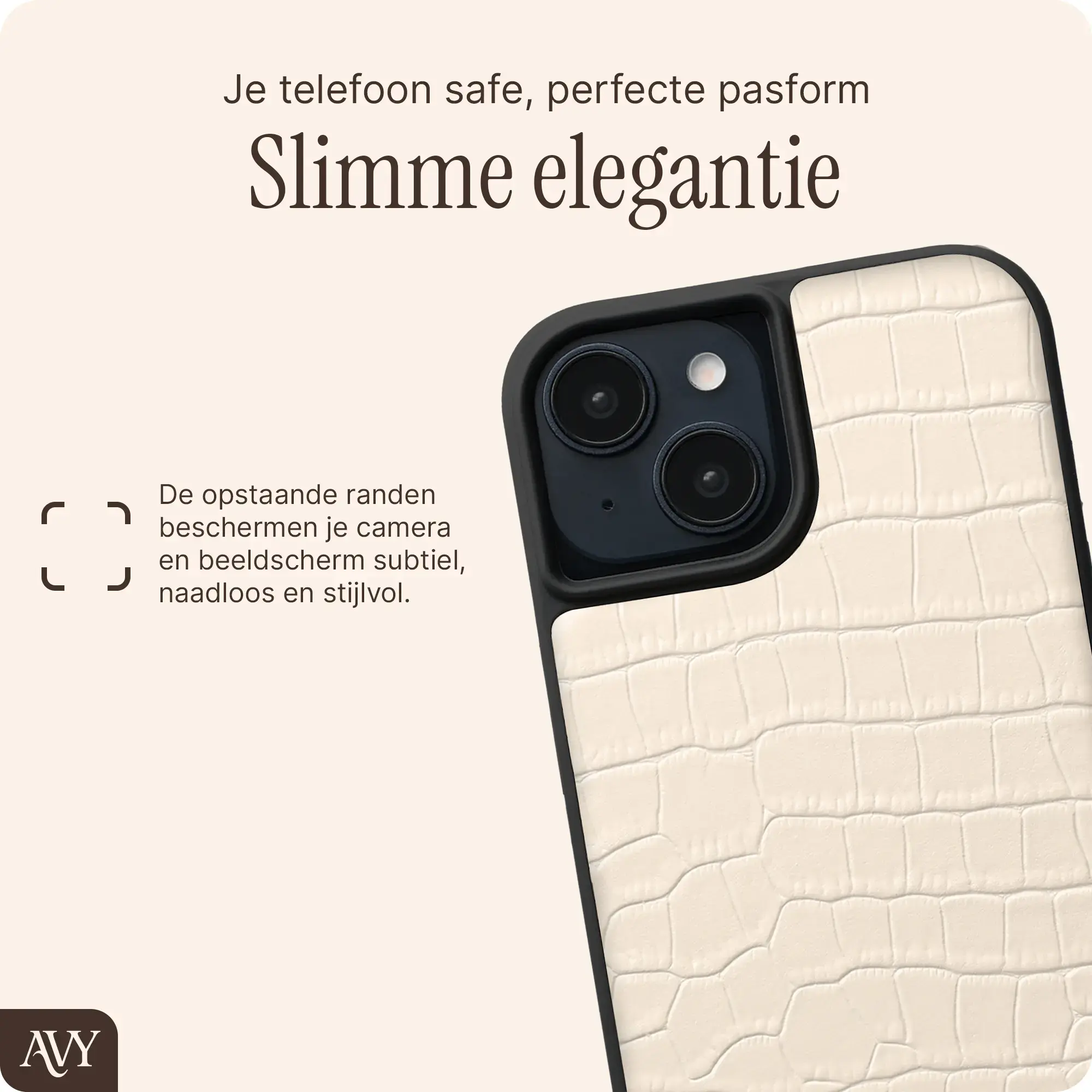 AVY Apple iPhone 14 / 13 - Essential Kit - Croco Beige - Long Leather afbeelding 9