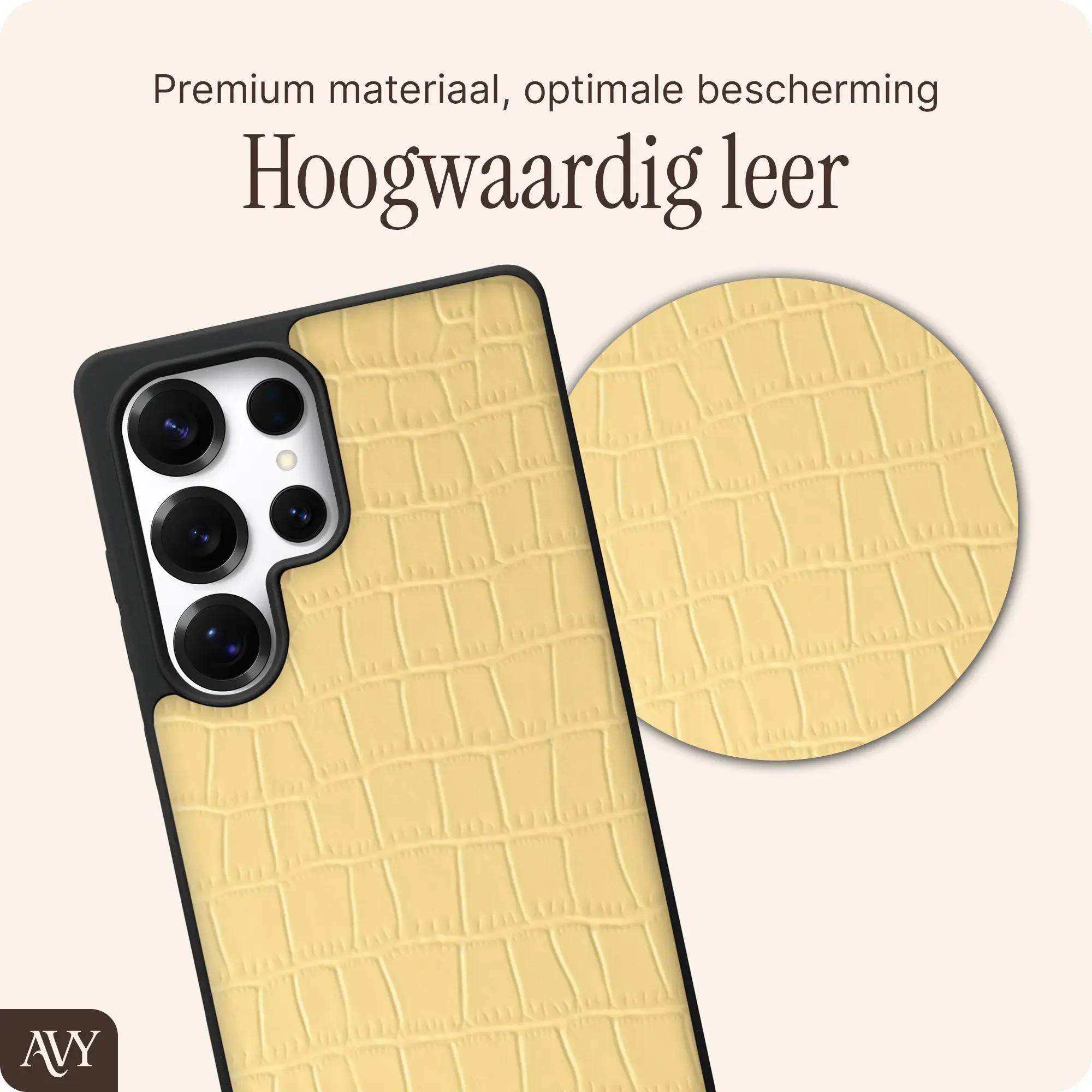 AVY Samsung Galaxy S25 Ultra - Essential Kit - Croco Geel - Long Leather afbeelding 5