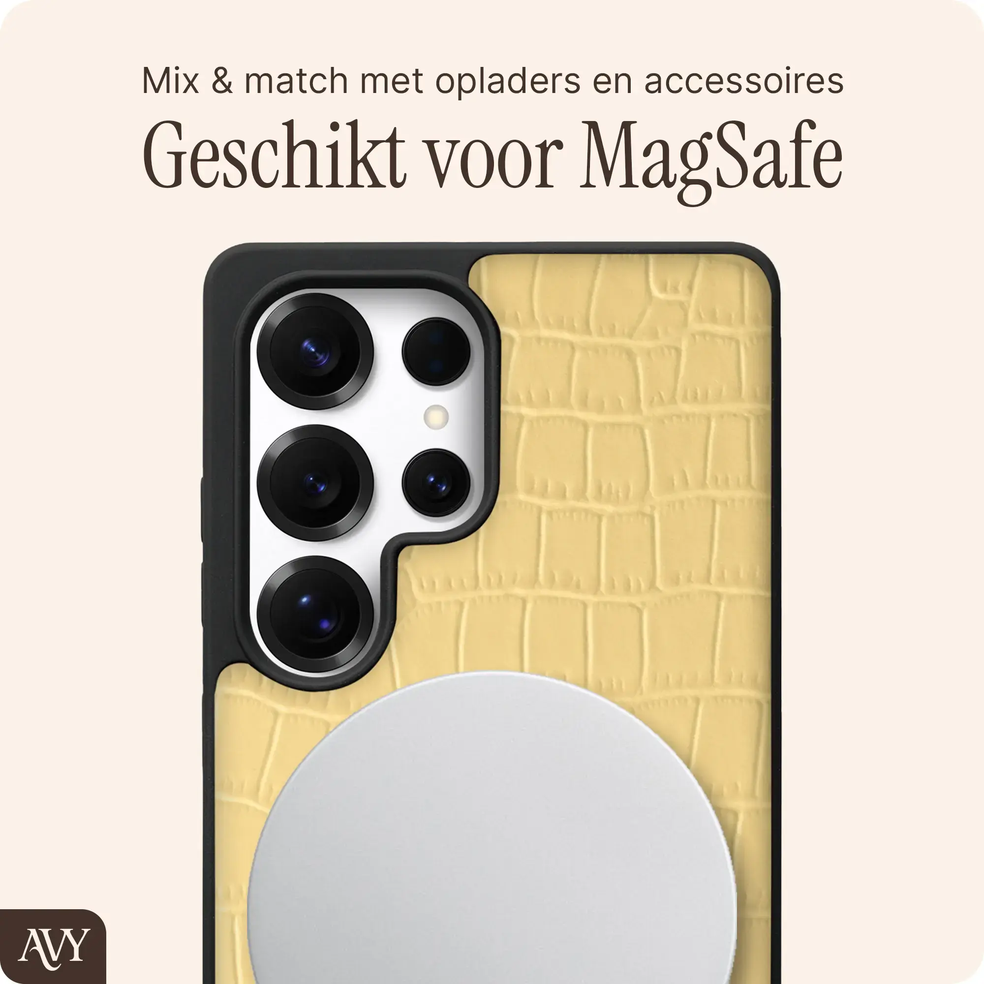 AVY Samsung Galaxy S25 Ultra - Essential Kit - Croco Geel - Long Leather afbeelding 6