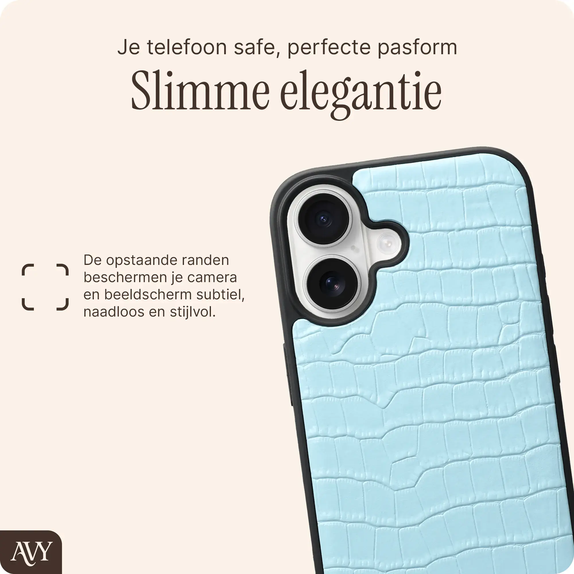 AVY Apple iPhone 16 - Essential Kit - Croco Blauw - Long Leather afbeelding 11