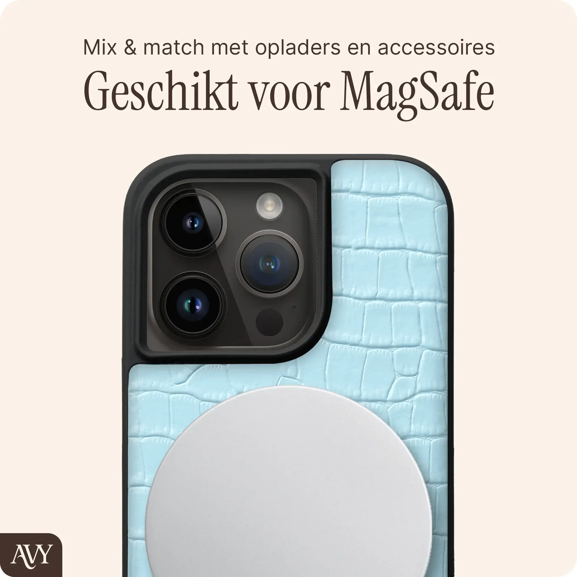 AVY Apple iPhone 15 Pro - Essential Kit - Croco Blauw - Long Leather afbeelding 7