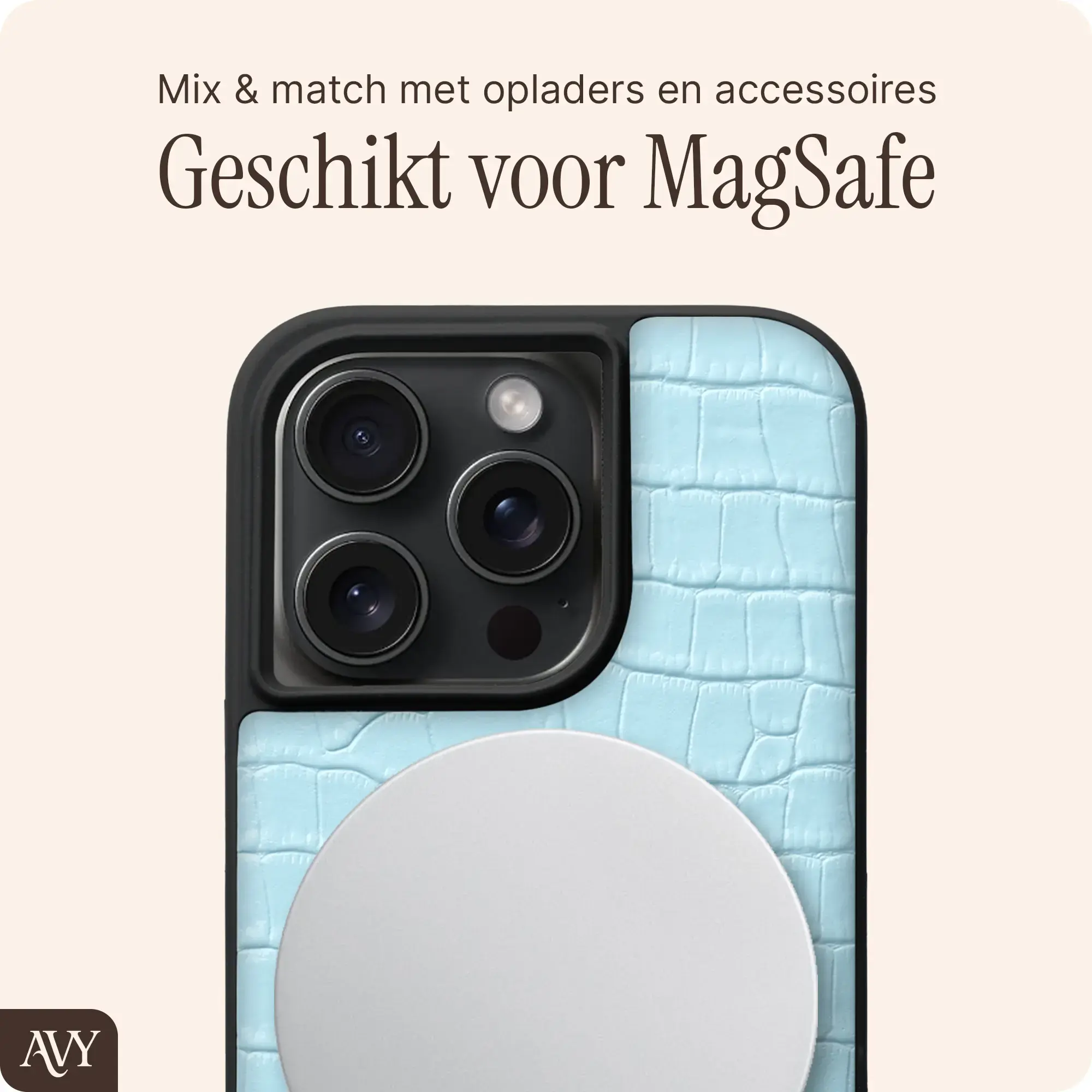 AVY Apple iPhone 15 Pro Max - Essential Kit - Croco Blauw - Long Leather afbeelding 7
