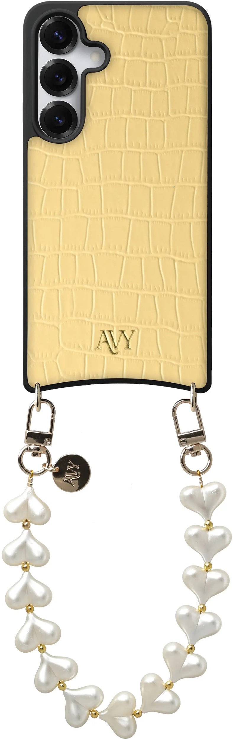 AVY Samsung Galaxy S25 / S24 - Essential Kit - Croco Geel - Cupid Pearl afbeelding 1