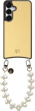 AVY Samsung Galaxy S25 / S24 - Essential Kit - Croco Geel - Cupid Pearl