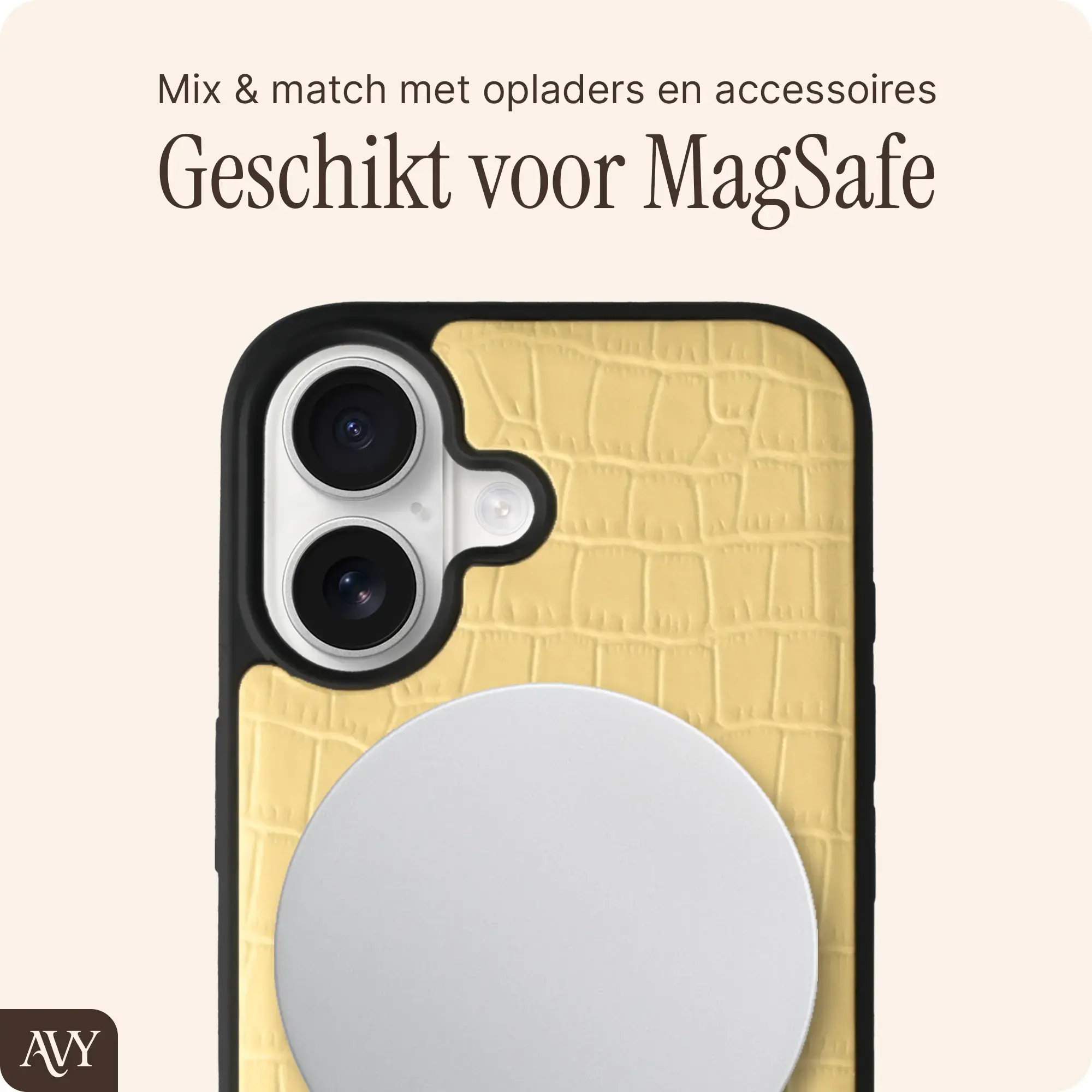 AVY Apple iPhone 16 - Essential Kit - Croco Geel - Cupid Pearl afbeelding 5
