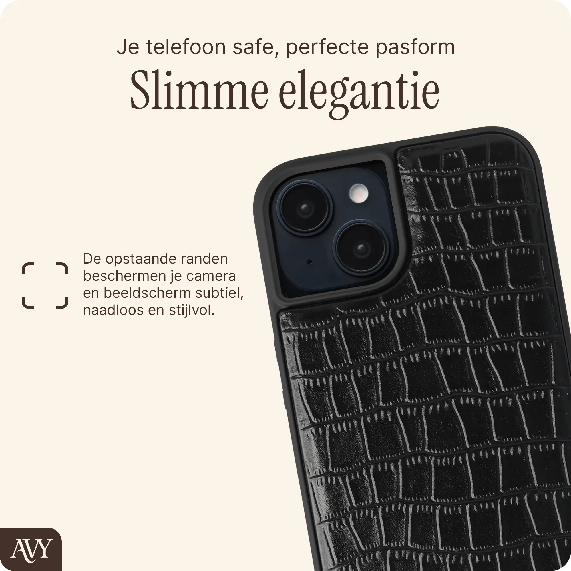 AVY Apple iPhone 15 - Styled Kit - Croco Zwart - Long Leather afbeelding 13