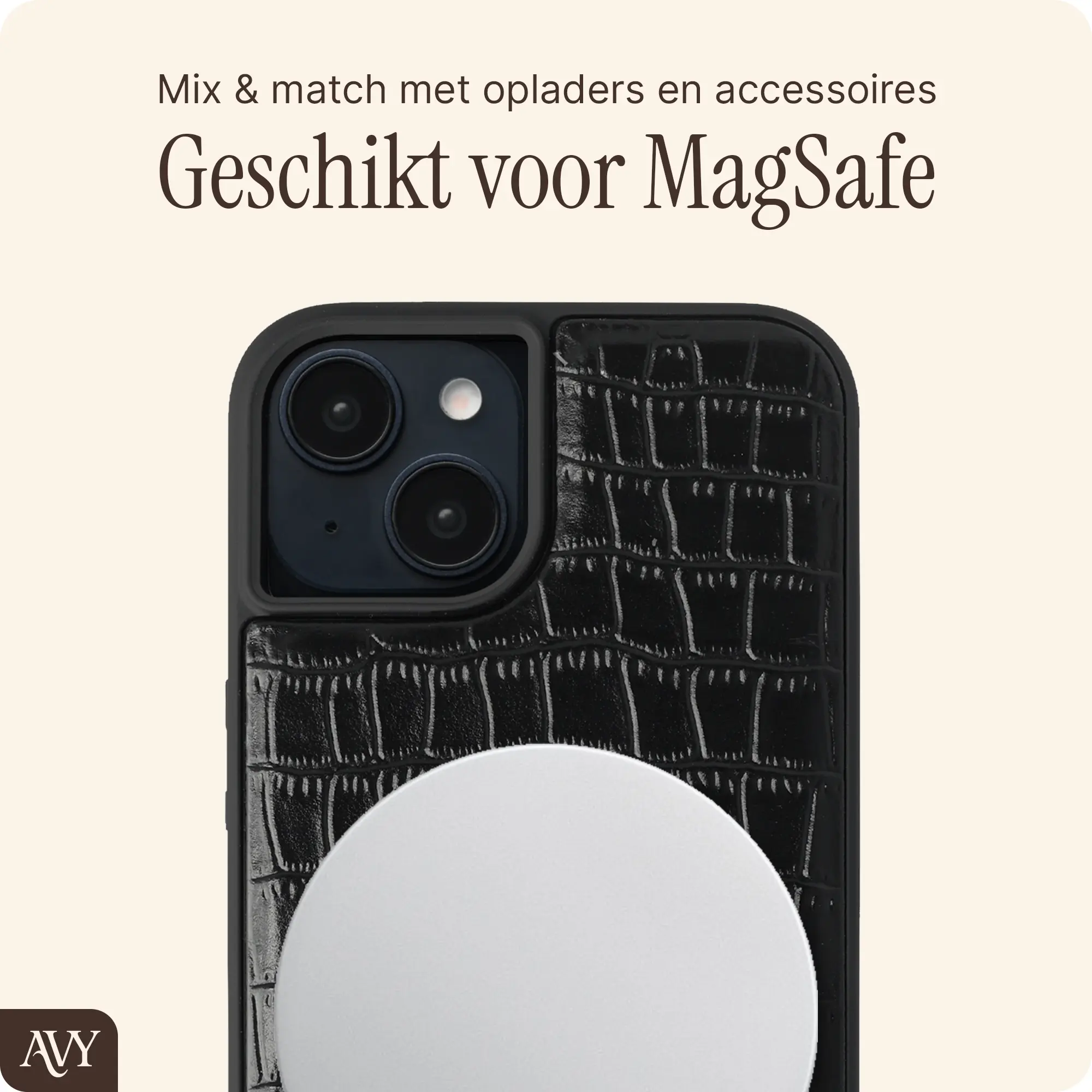 AVY Apple iPhone 15 - Styled Kit - Croco Zwart - Long Leather afbeelding 7