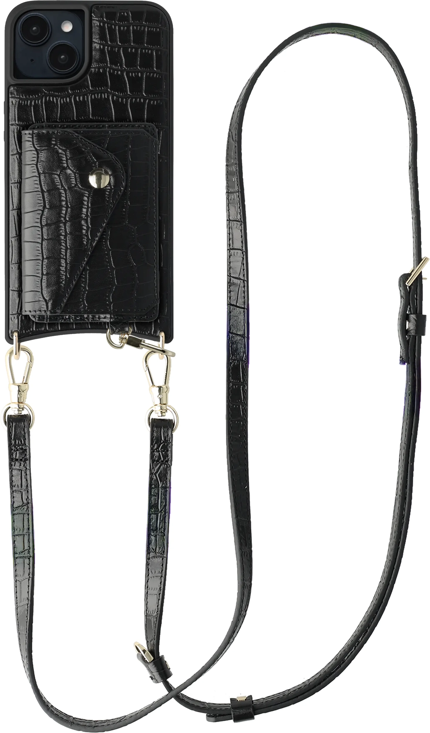 AVY Apple iPhone 15 - Styled Kit - Croco Zwart - Long Leather afbeelding 1
