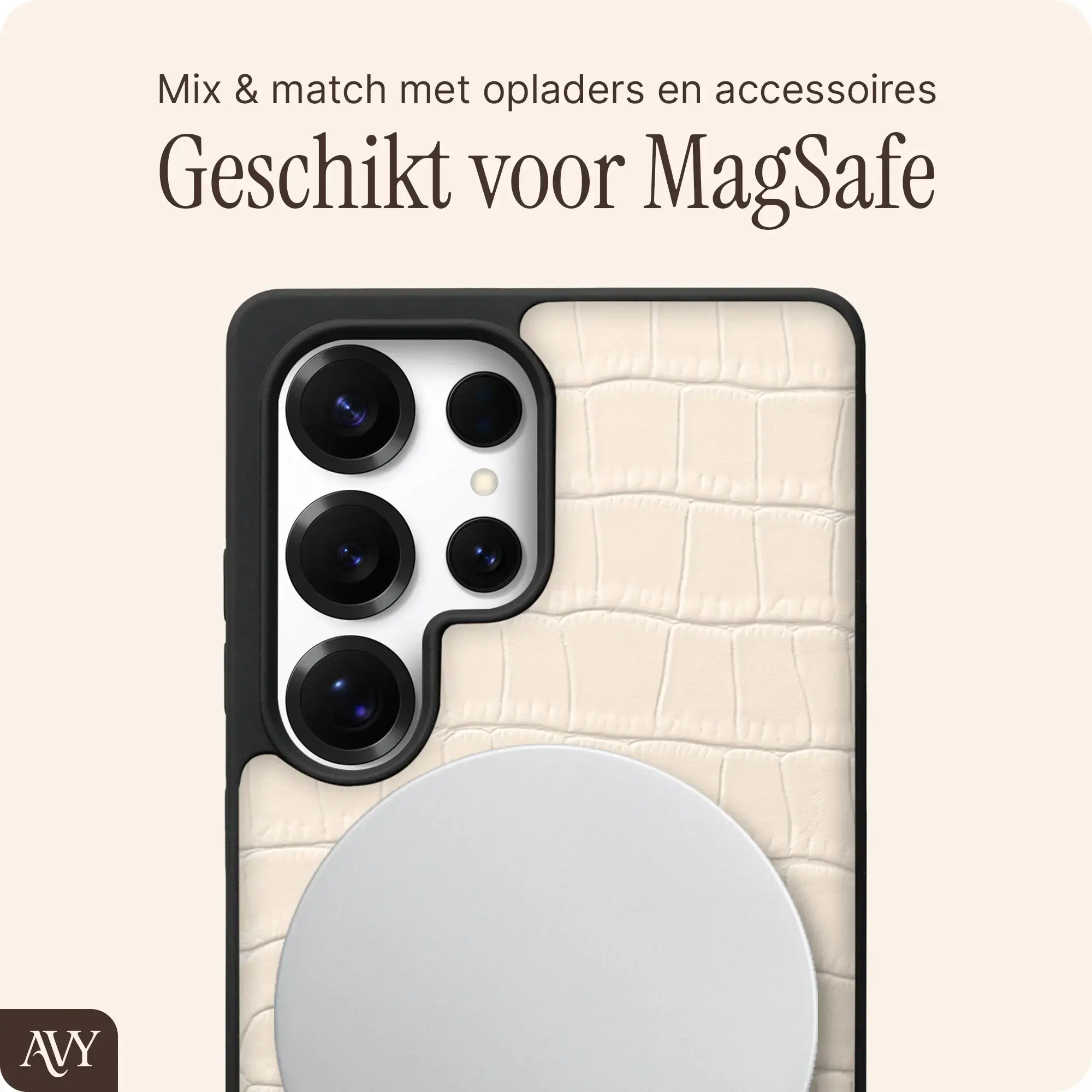 AVY Samsung Galaxy S25 Ultra - Styled Kit - Croco Beige - Long Leather afbeelding 6