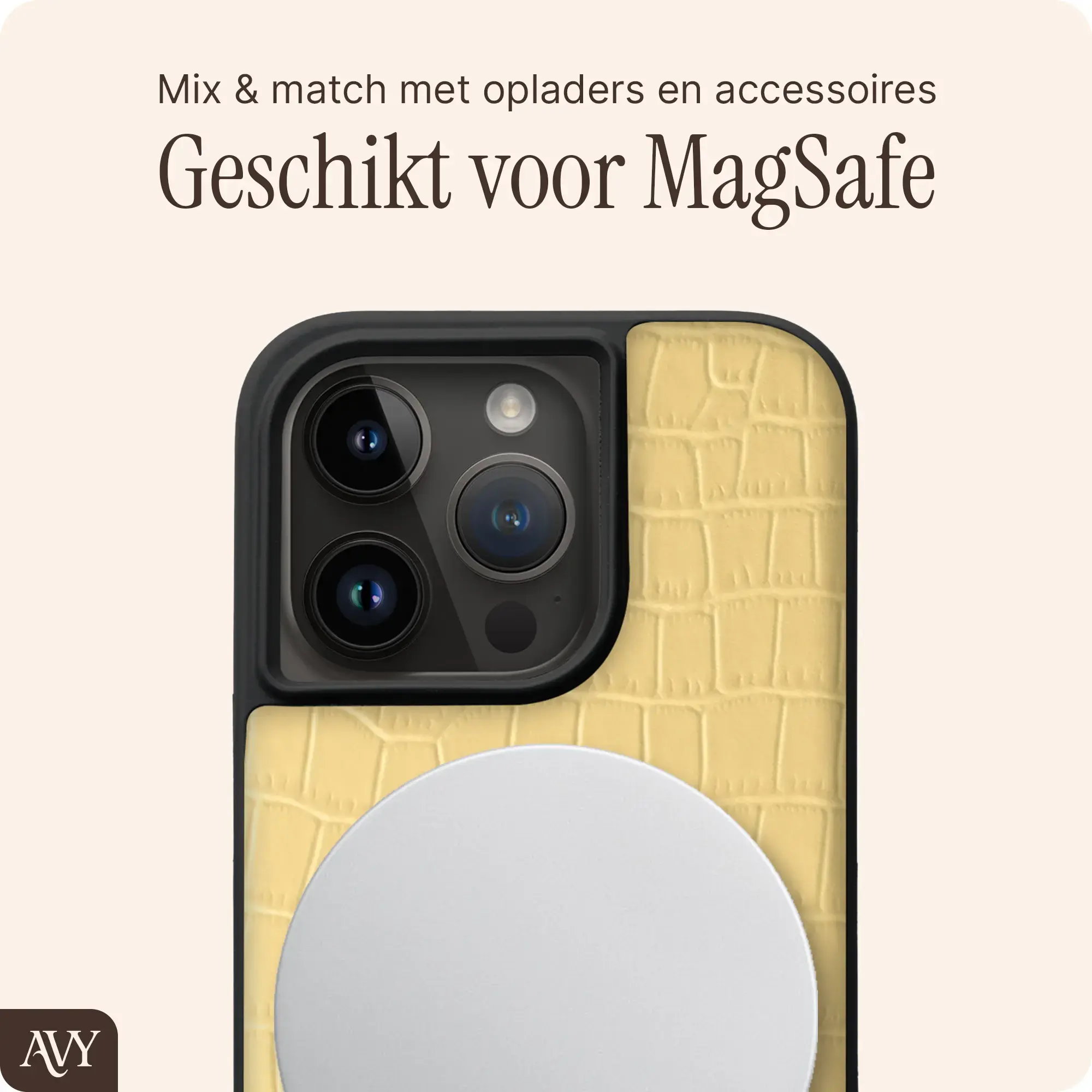 AVY Apple iPhone 15 Pro - Styled Kit - Croco Geel - Pearl Leather Set afbeelding 5