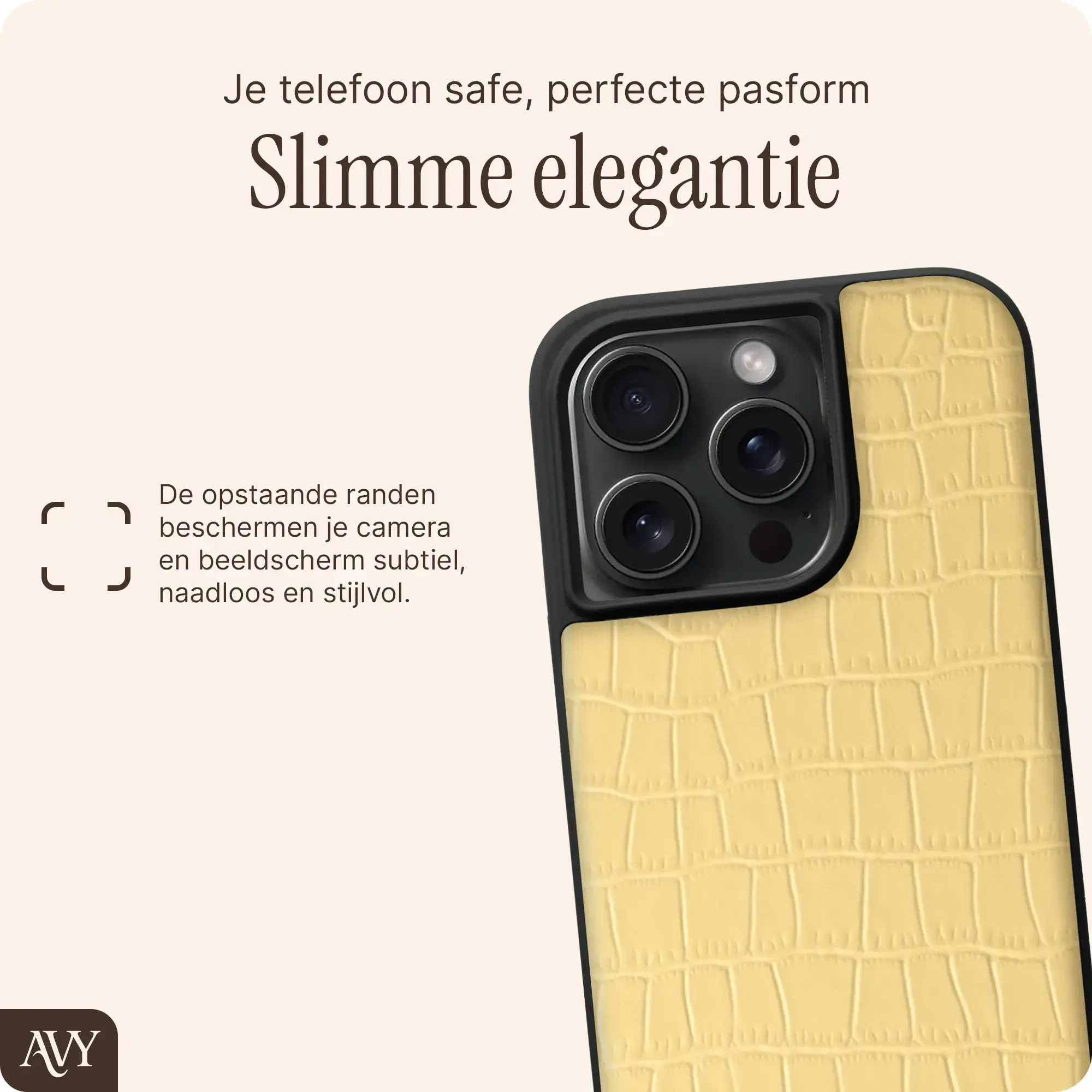 AVY Apple iPhone 15 Pro Max - Styled Kit - Croco Geel - Pearl Leather Set afbeelding 7