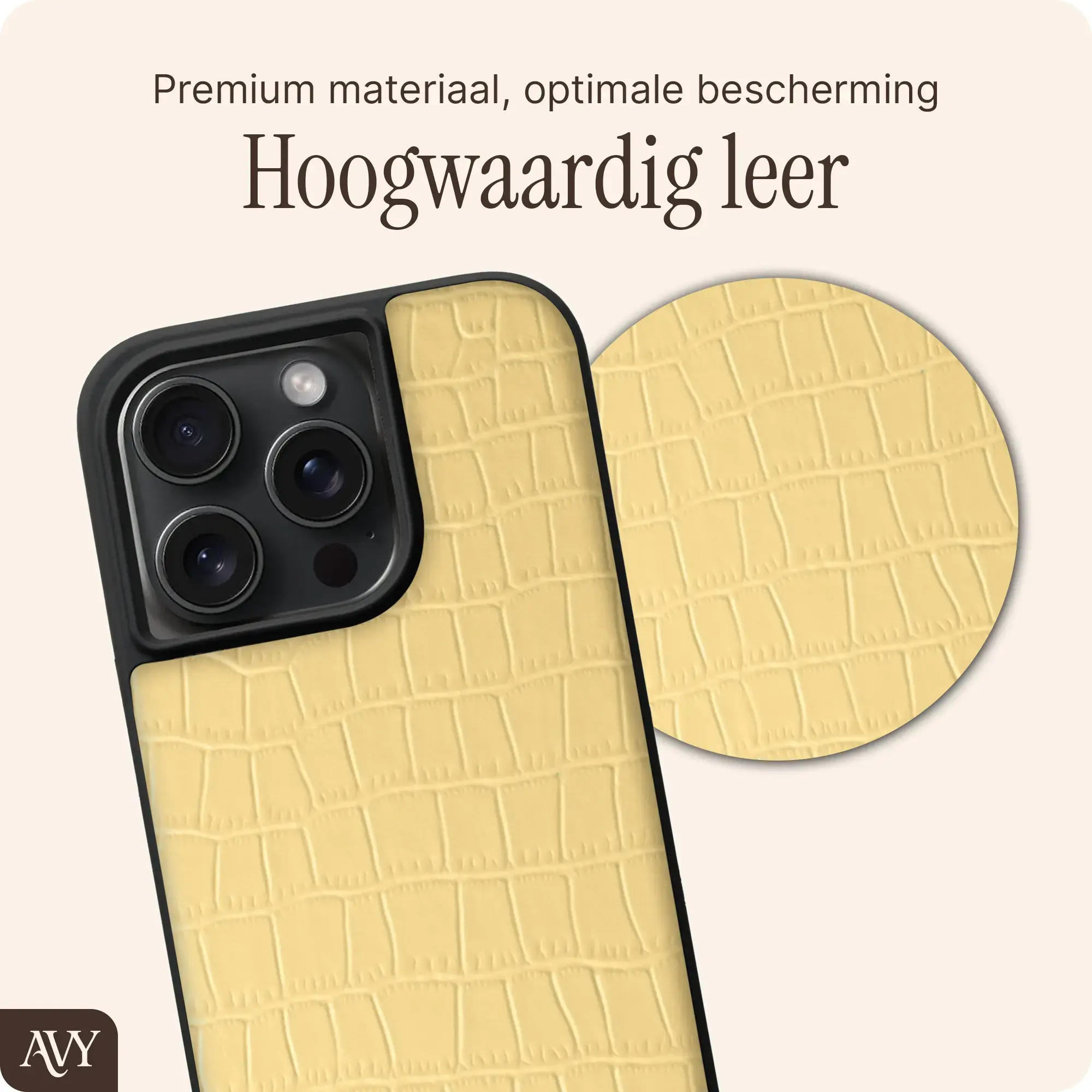 AVY Apple iPhone 15 Pro Max - Styled Kit - Croco Geel - Pearl Leather Set afbeelding 4