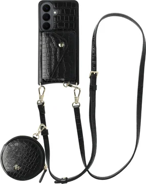 AVY Samsung Galaxy S26 - Statement Kit - Croco Zwart - Long Leather
