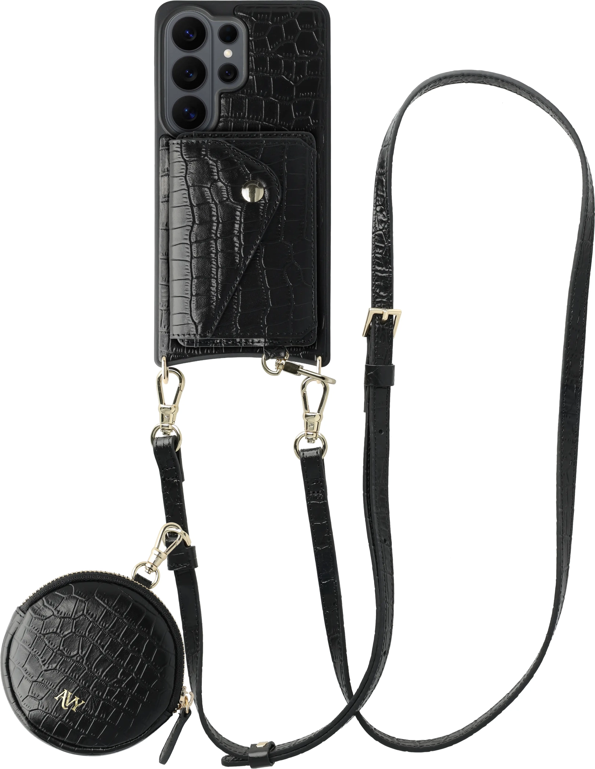 AVY Samsung Galaxy S26 Ultra - Statement Kit - Croco Zwart - Long Leather afbeelding 1