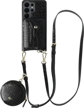 AVY Samsung Galaxy S26 Ultra - Statement Kit - Croco Zwart - Long Leather