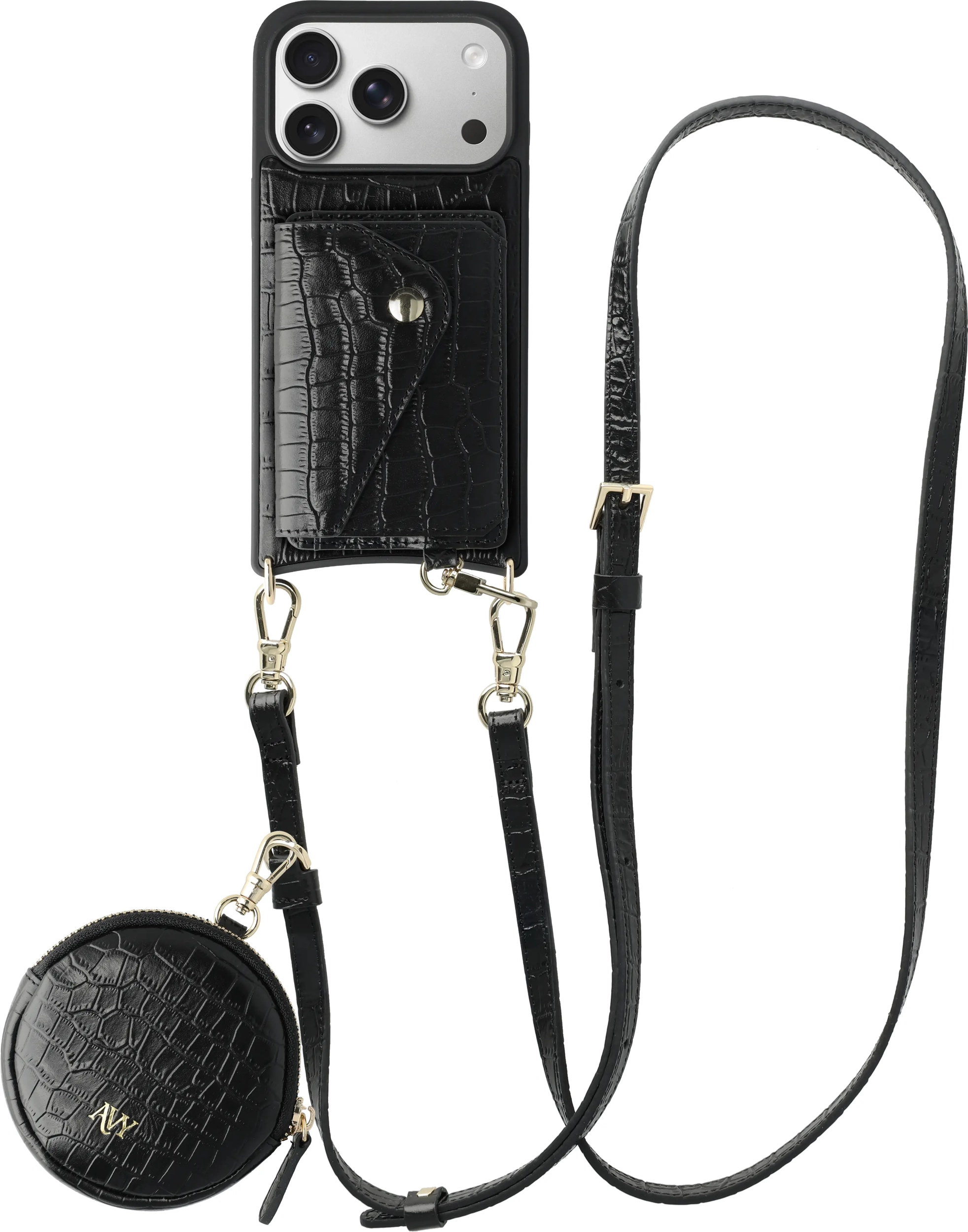 AVY Apple iPhone 17 Pro - Statement Kit - Croco Zwart - Long Leather afbeelding 1