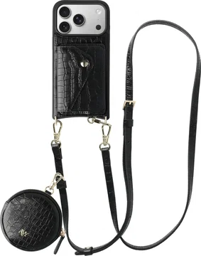 AVY Apple iPhone 17 Pro - Statement Kit - Croco Zwart - Long Leather