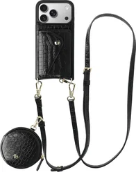 AVY Apple iPhone 17 Pro - Statement Kit - Croco Zwart - Long Leather afbeelding