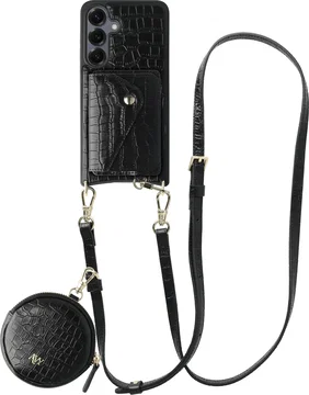 AVY Samsung Galaxy S25 / S24 - Statement Kit - Croco Zwart - Long Leather