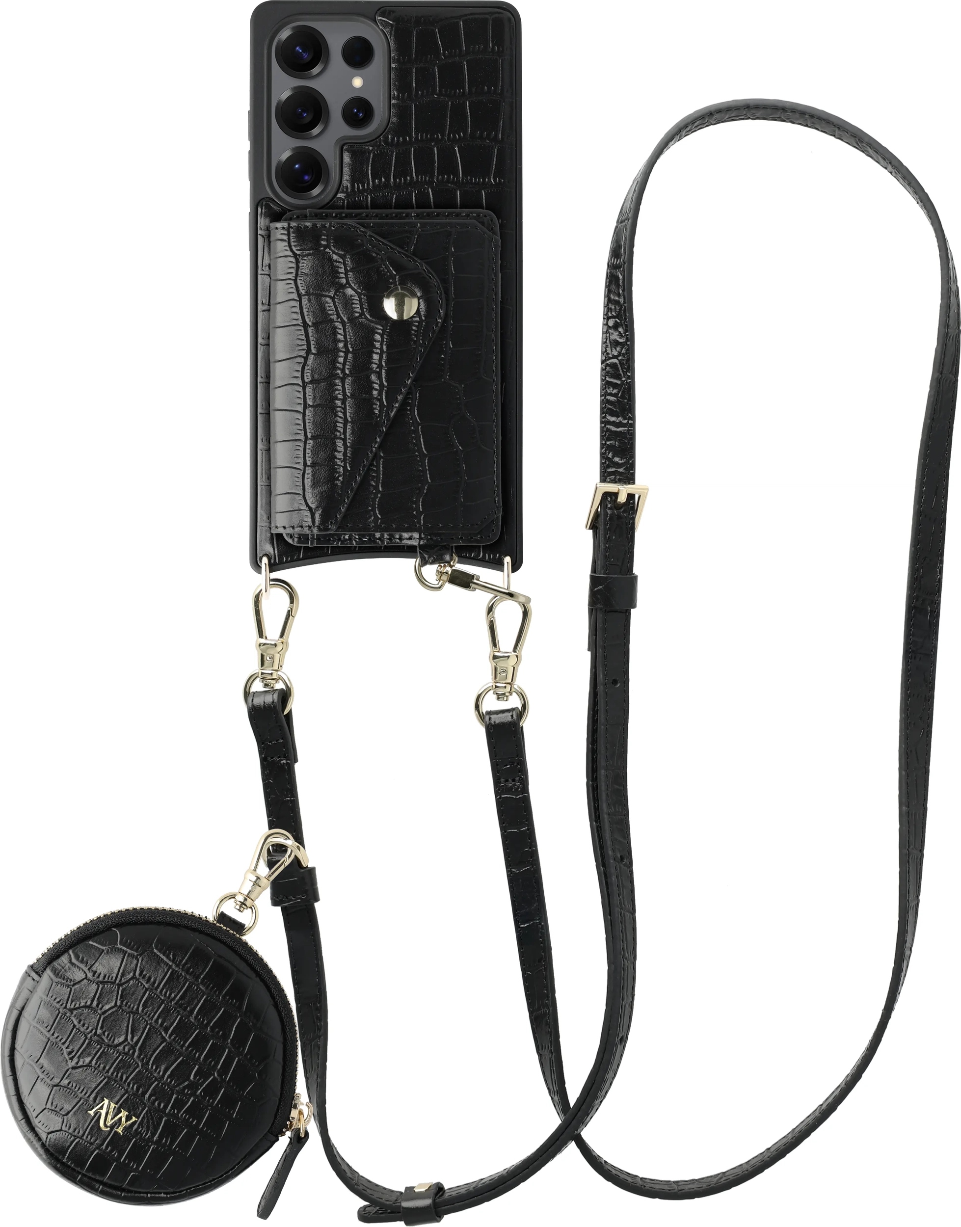 AVY Samsung Galaxy S25 Ultra - Statement Kit - Croco Zwart - Long Leather afbeelding 1