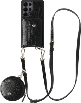 AVY Samsung Galaxy S25 Ultra - Statement Kit - Croco Zwart - Long Leather