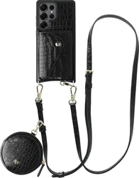 AVY Samsung Galaxy S25 Ultra - Statement Kit - Croco Zwart - Long Leather afbeelding