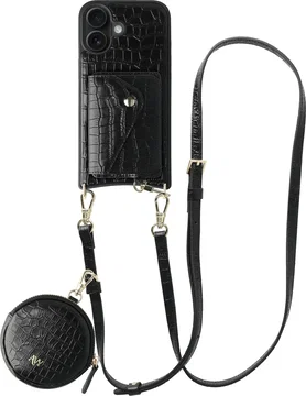AVY Apple iPhone 16 - Statement Kit - Croco Zwart - Long Leather